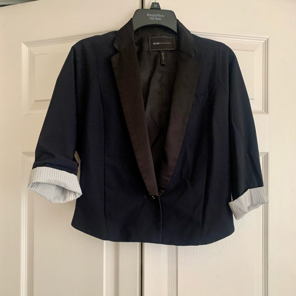 BCBGMAXAZRIA Navy Blue High-low blazer
